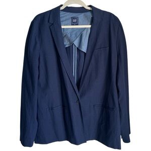 GAP Perfect Blazer True Indigo Single Breasted Blue Linen Blend Size 16 Tall EUC